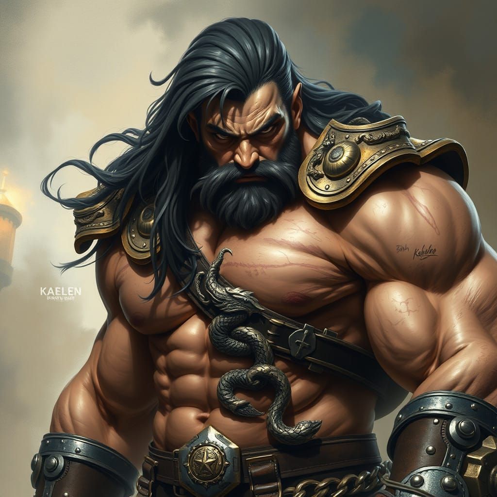 Imponente Guerrero con Armadura y Dragón