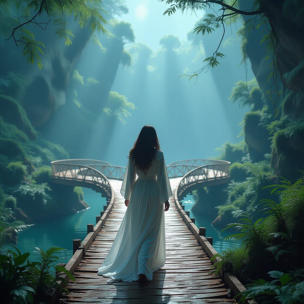 Ethereal Bridge Appears as Woman Walks