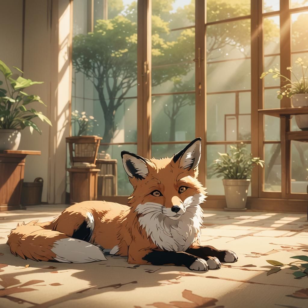 Anime Fox in Sunlight: Gentle Warm Colors