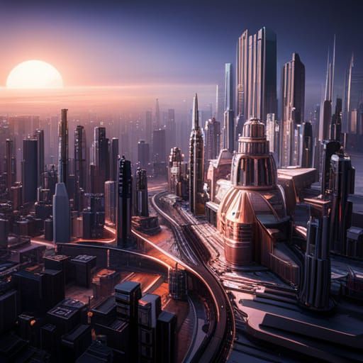 Futuristic Coruscant Ground View in Sci-Fi Style