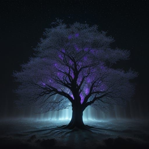 Tree Trunk Contemplates Celestial Face in Hyperrealistic Dig...