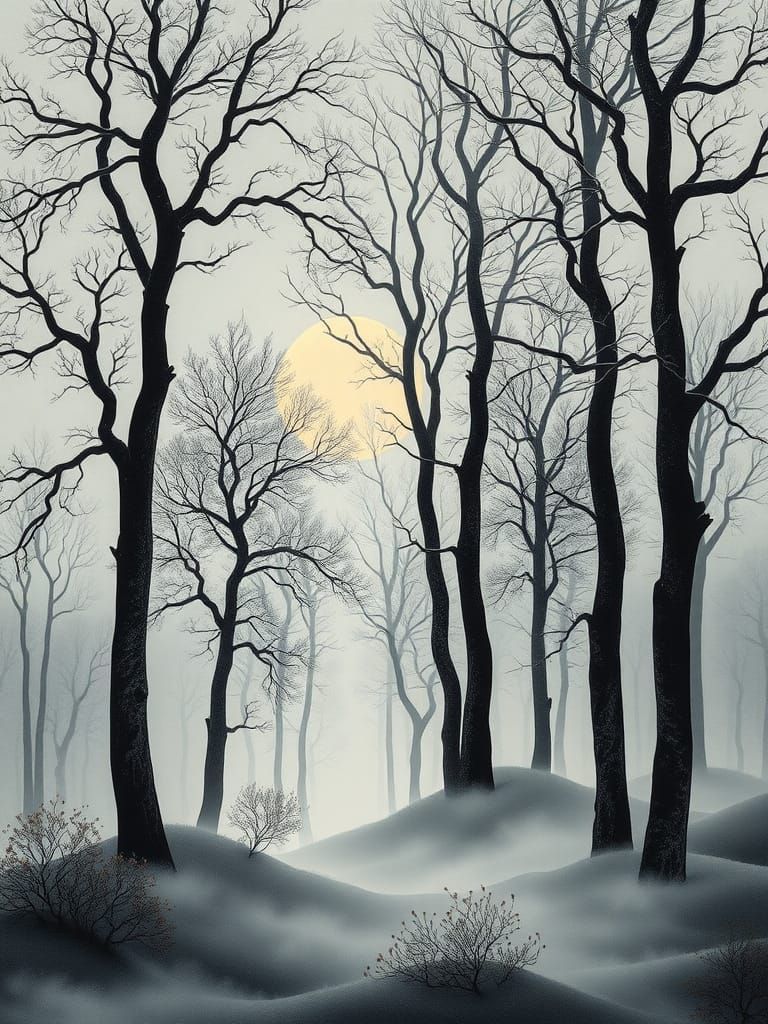 Foggy White Space Forest