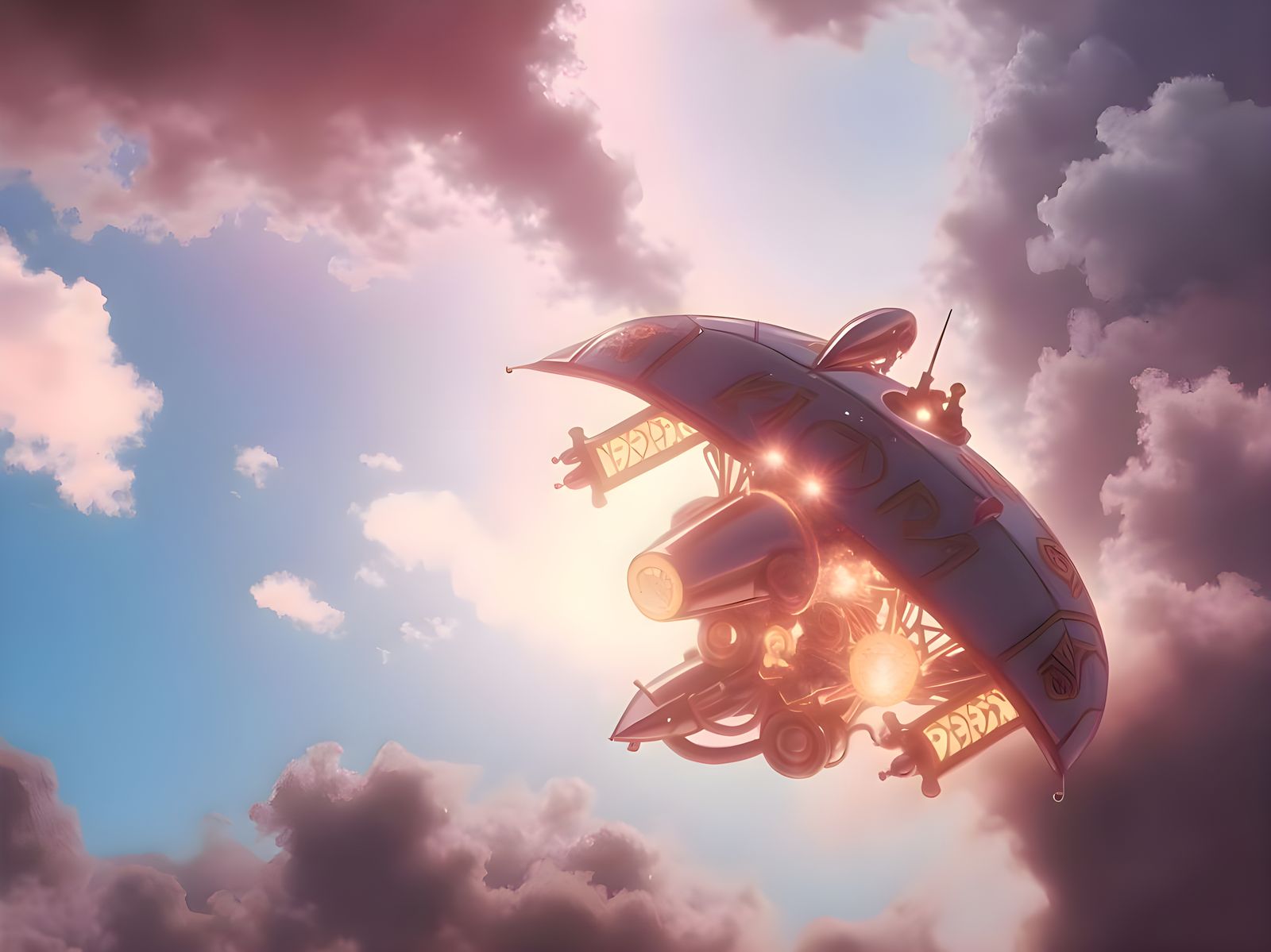 Silver Starfighter with Golden Runes in Oil Painting