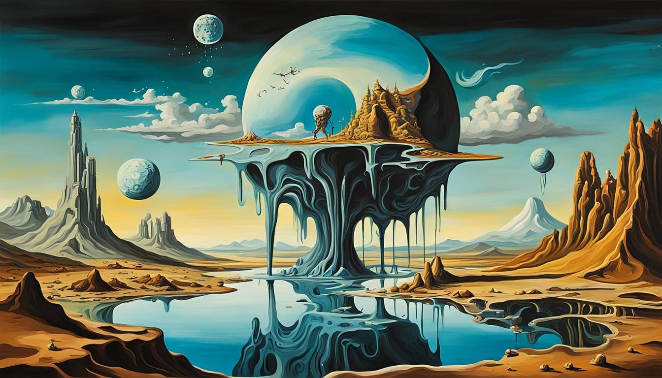 Surreal Fantasy Adventure Cover in Dali Style