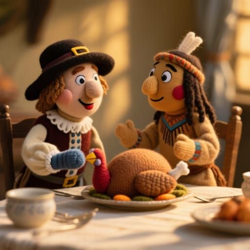 A sock puppet of 1619 era Pilgrim Miles Standish and a sock ...