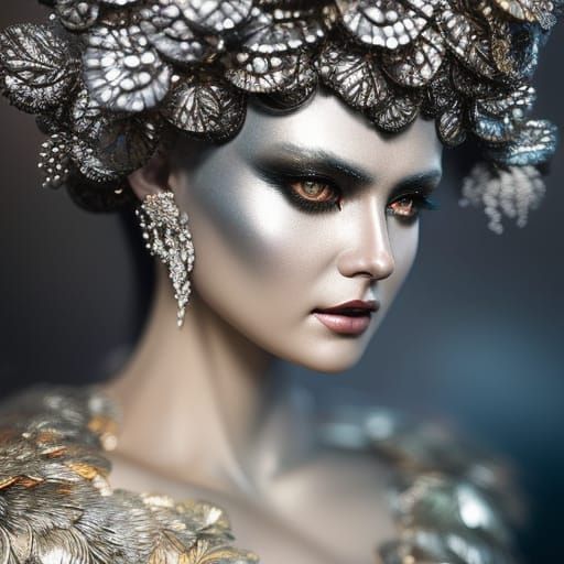 Ethereal Jupiter Goddess in Shimmering Silver Regalia