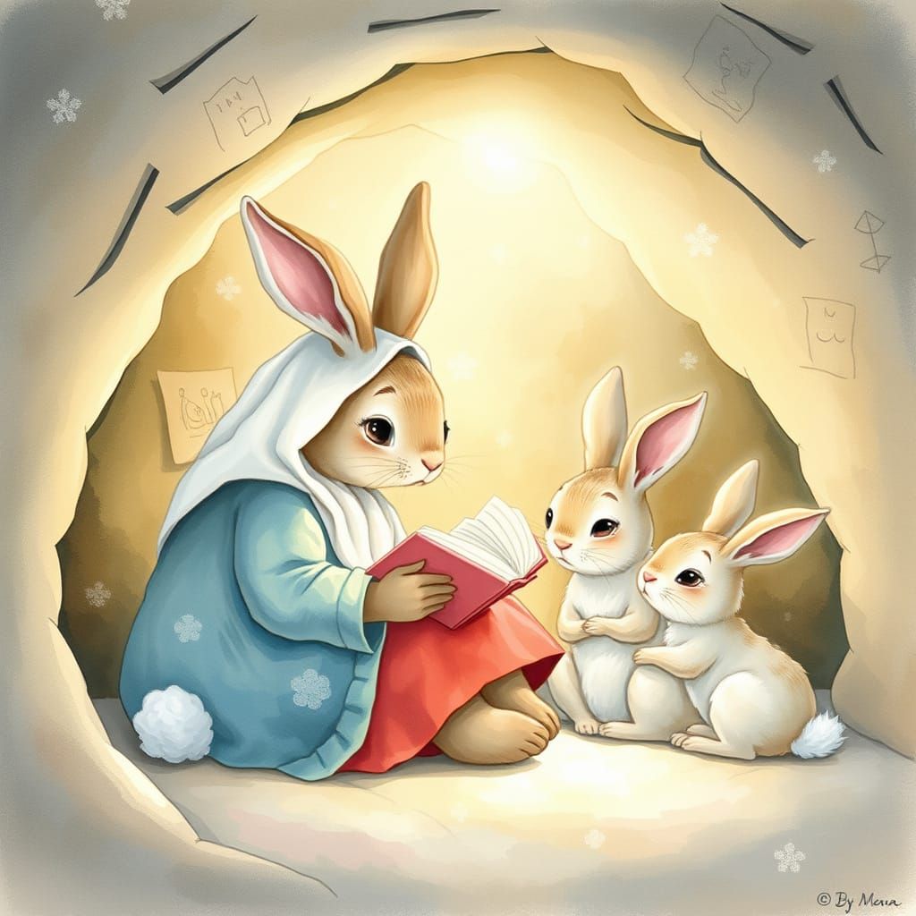Cozy Burrow Scene in Whimsical Watercolor Style