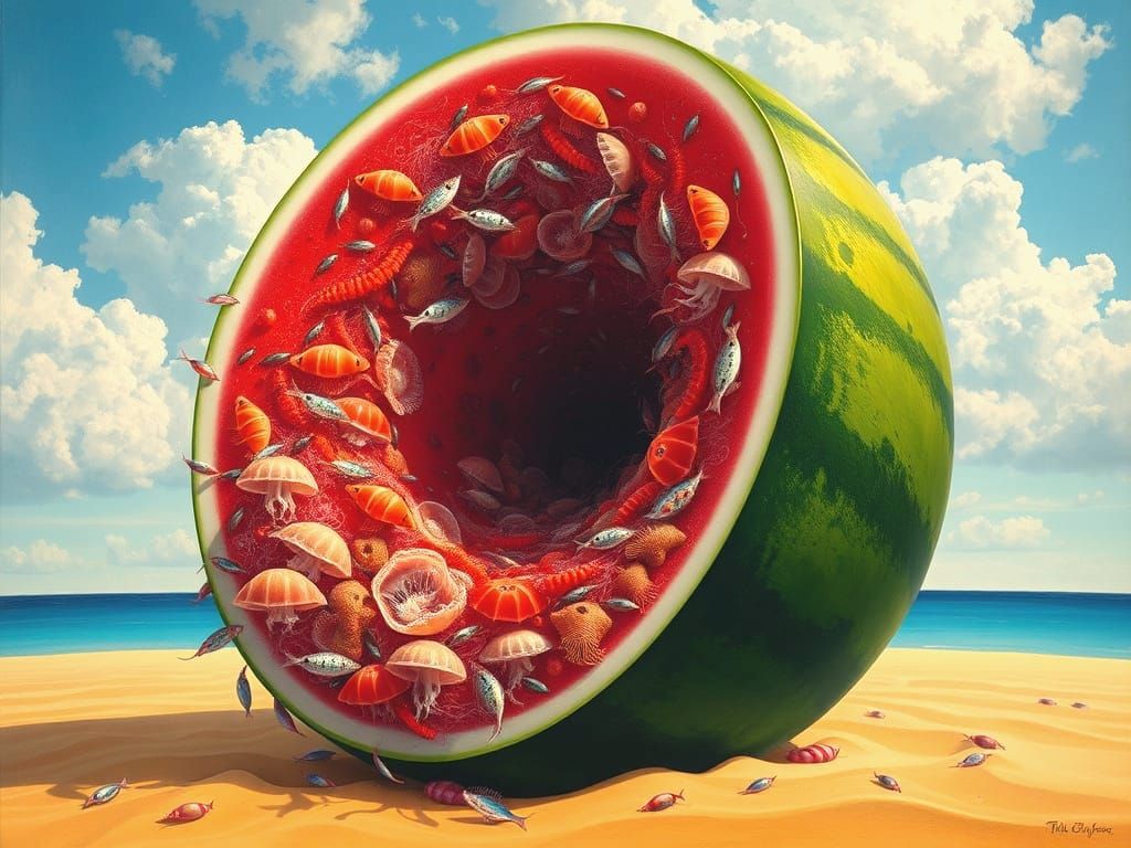 Surreal Watermelon in Oil Impasto Style