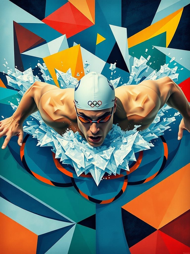 Cubism art: Olympic swimmer