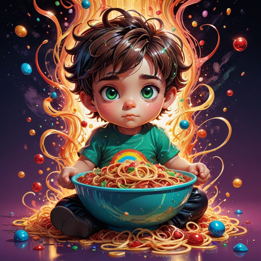 Vibrant Chibi Boy in Whimsical Candy World
