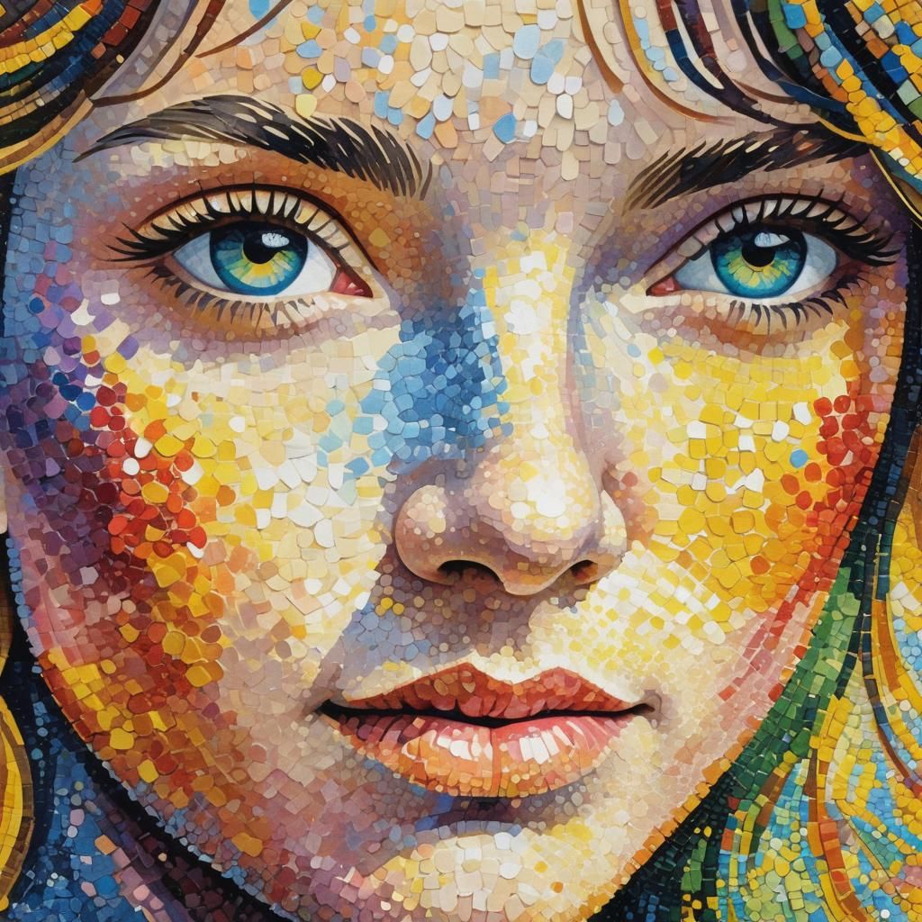 Pointillist Woman Portrait in Neo-Impressionist Style