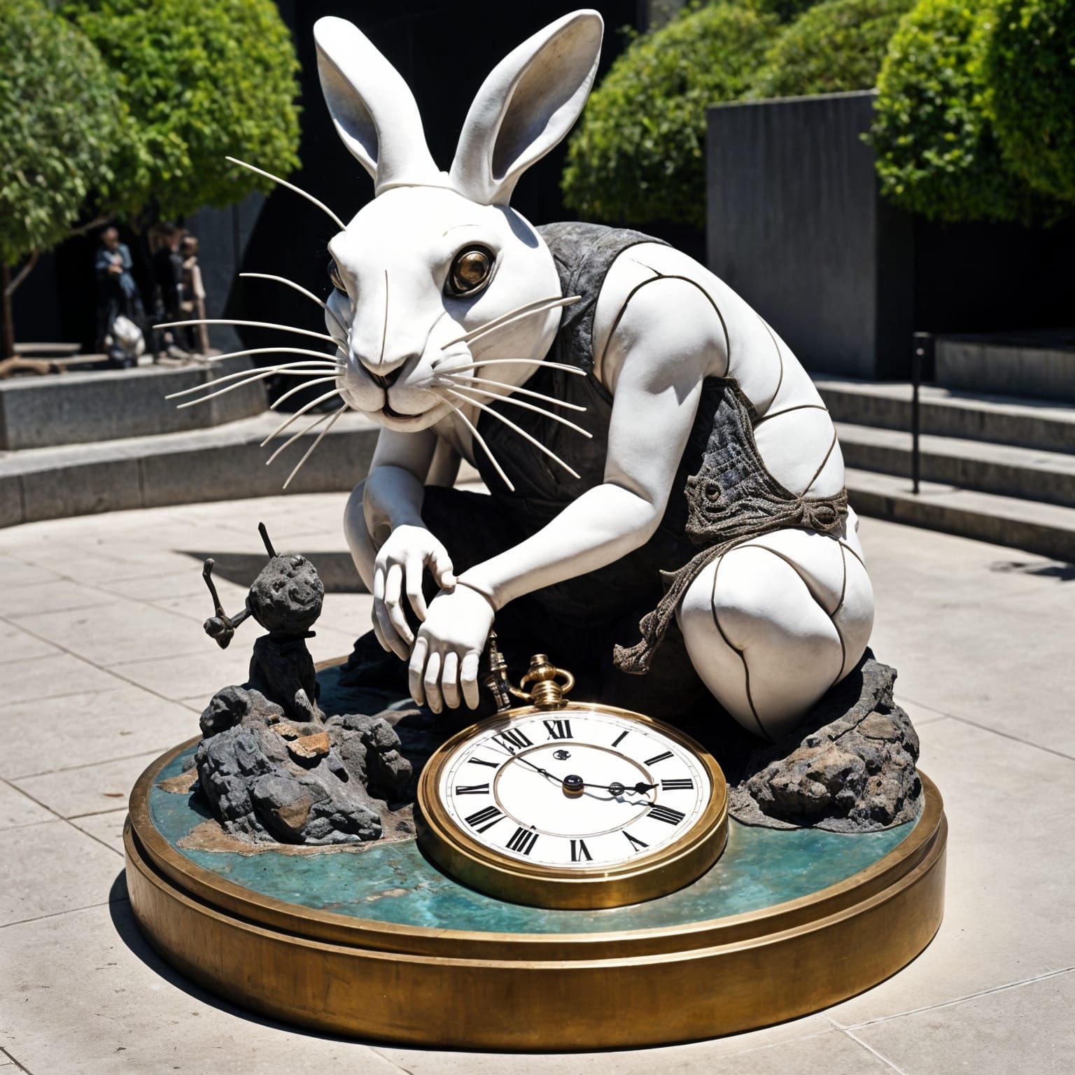 White Rabbit Pocketwatch Sculpture Art Installation