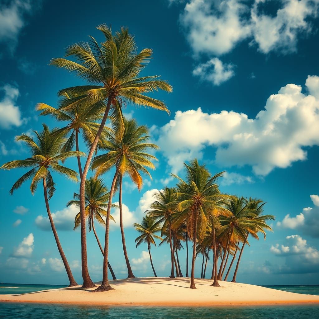 A lonely island with palm trees