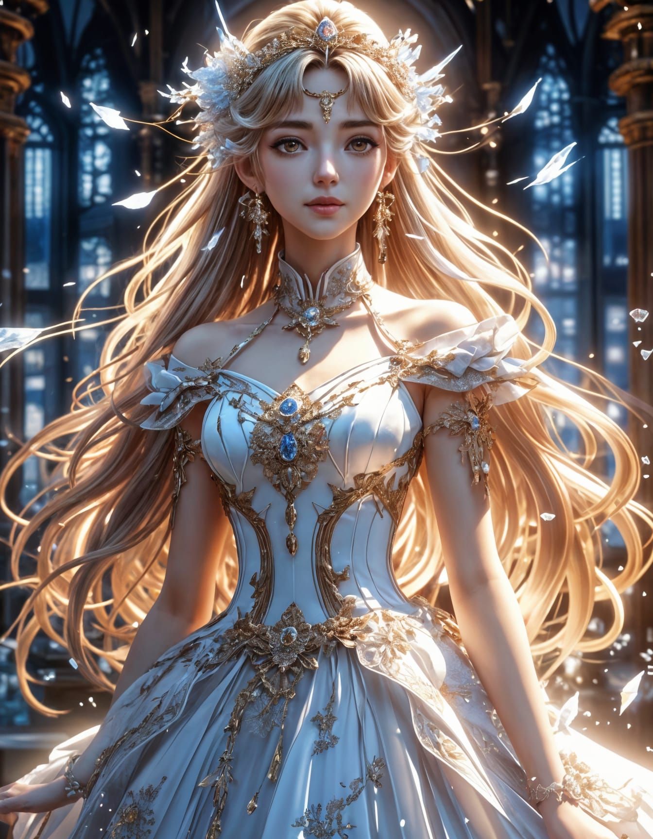 Ethereal Goddess in Anime Style Wedding Attire
