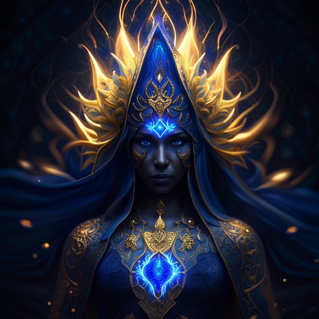 Blue and Gold Flame Jinn with Light Prisms