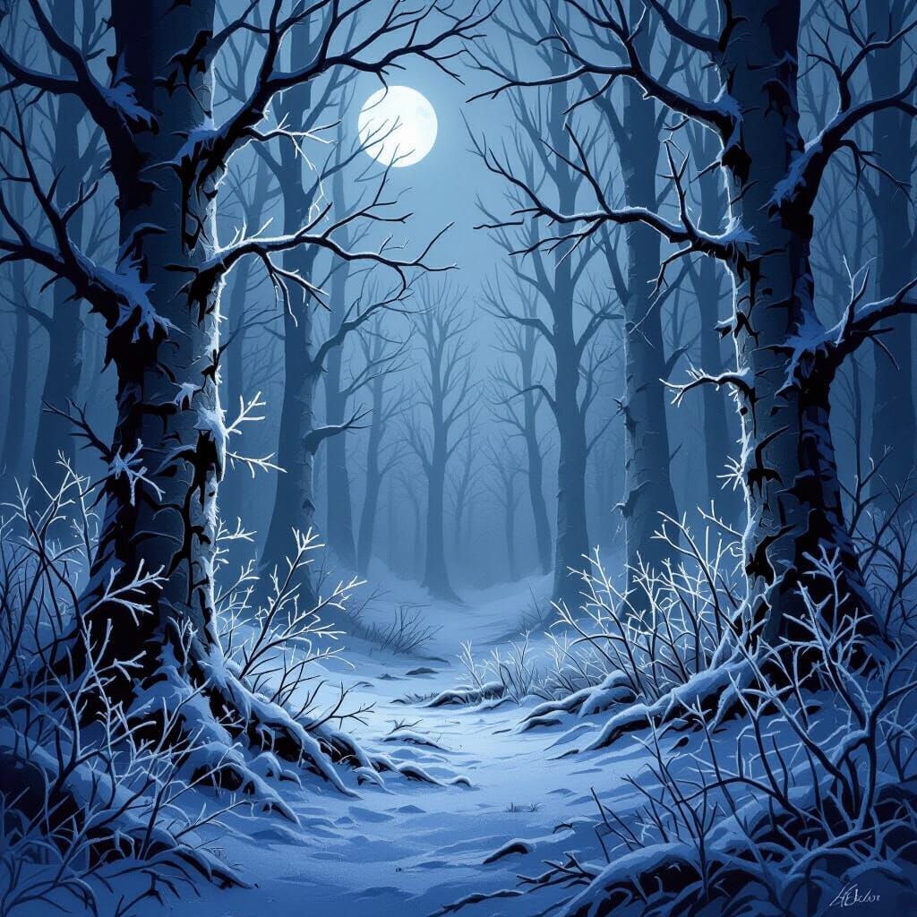 Frostthorn Shroudwood: 2.5D Hybrid Fantasy Forest at Night