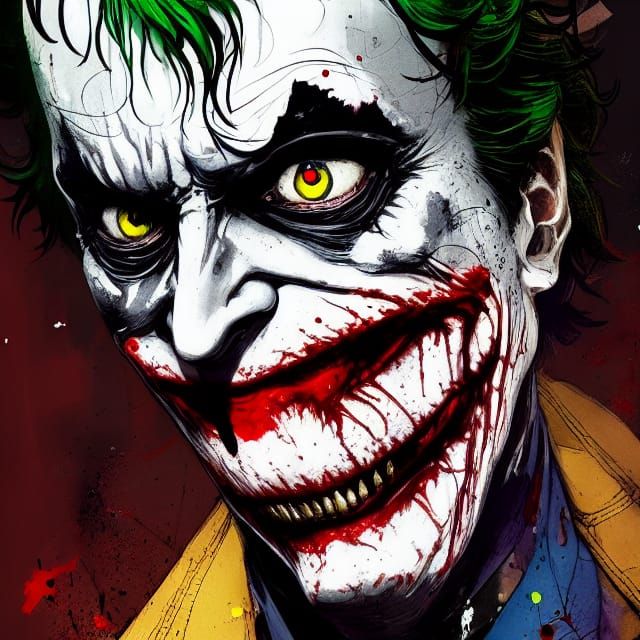 Terrifying Joker Portrait with Paint Splatters