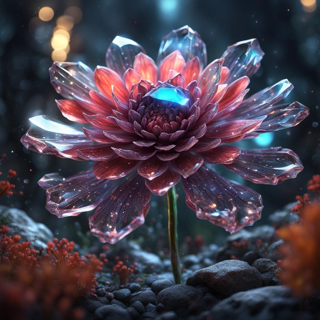 A flower with translucent crystal petals