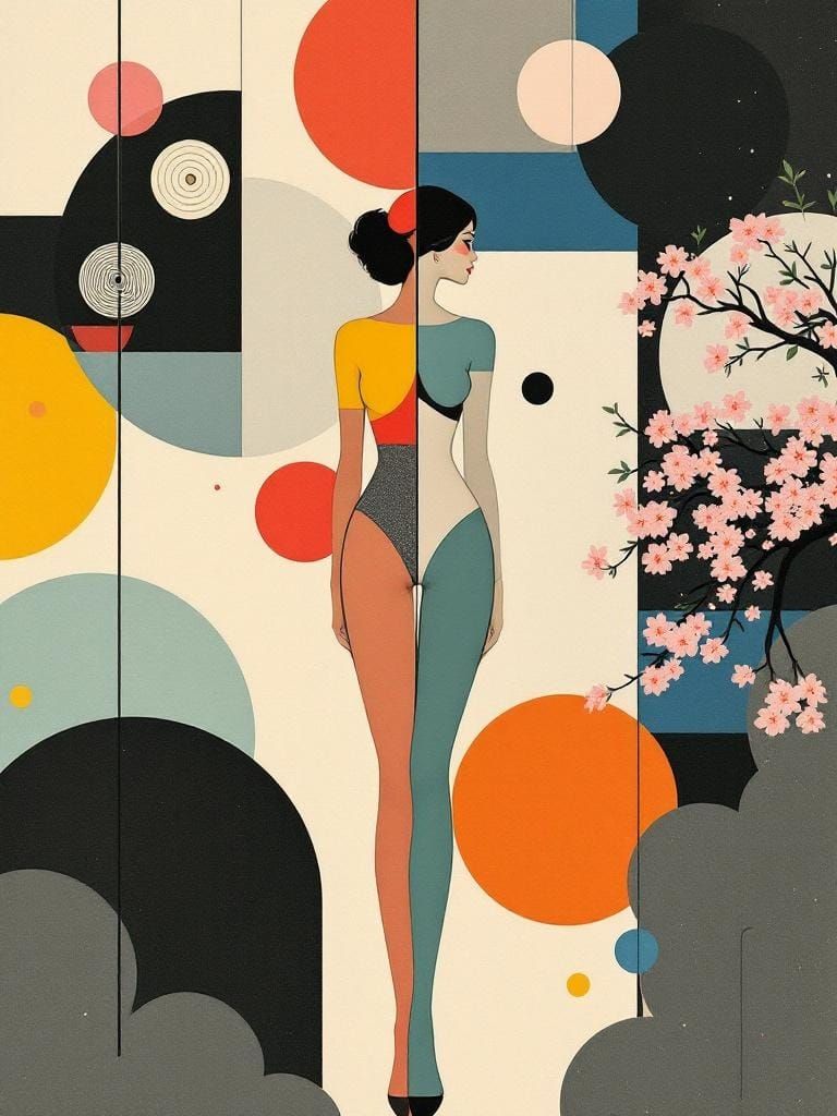 Abstract Pin-Up Fusion in Retro Geometric Style