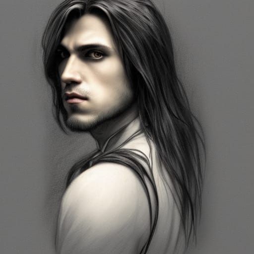 Aristocratic Vampire Charcoal Portrait in Hyperdetailed Styl...