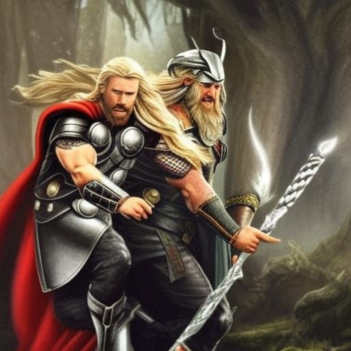 Thor and Odin Hunt Fenris Wolf
