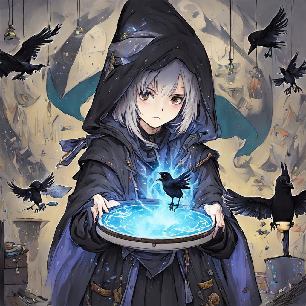 Mage Conjures Raven with Magical Paint