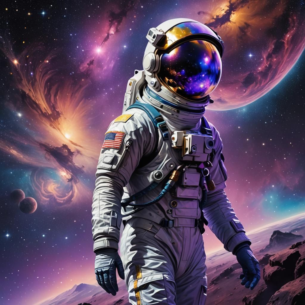 Astronaut in Cosmic Galaxy Reflection: Astral Illustration