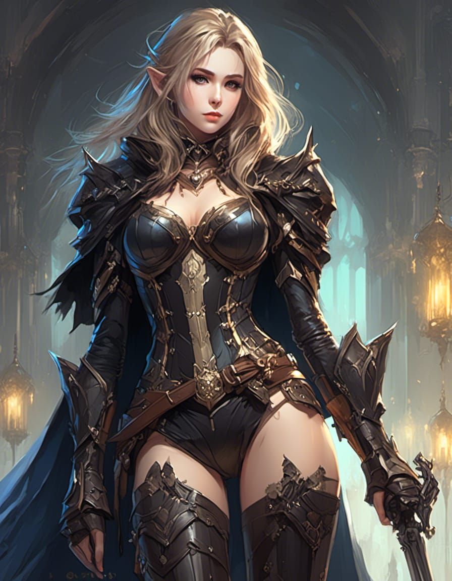 Stunning Elf Heroine in Gothic Armor Illustration