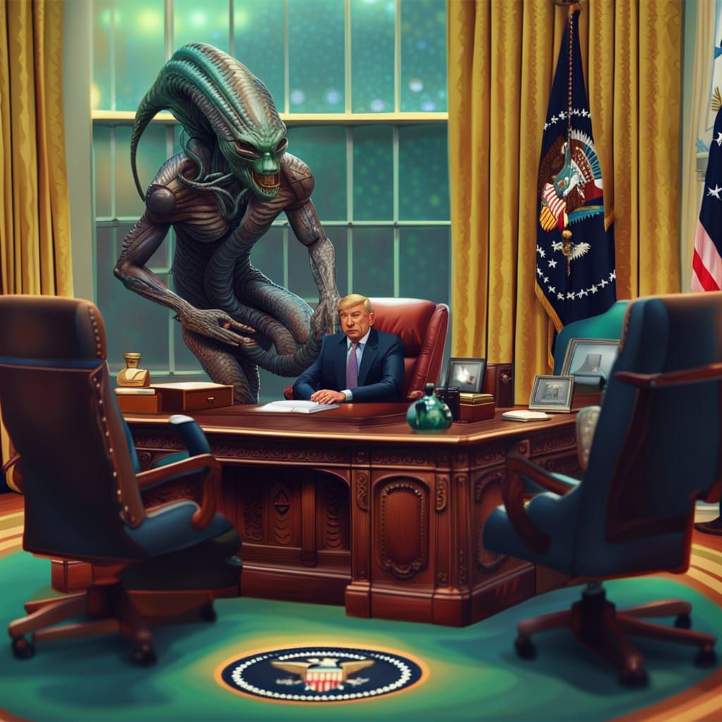 Reptilian Aliens in Oval Office: Splash Art