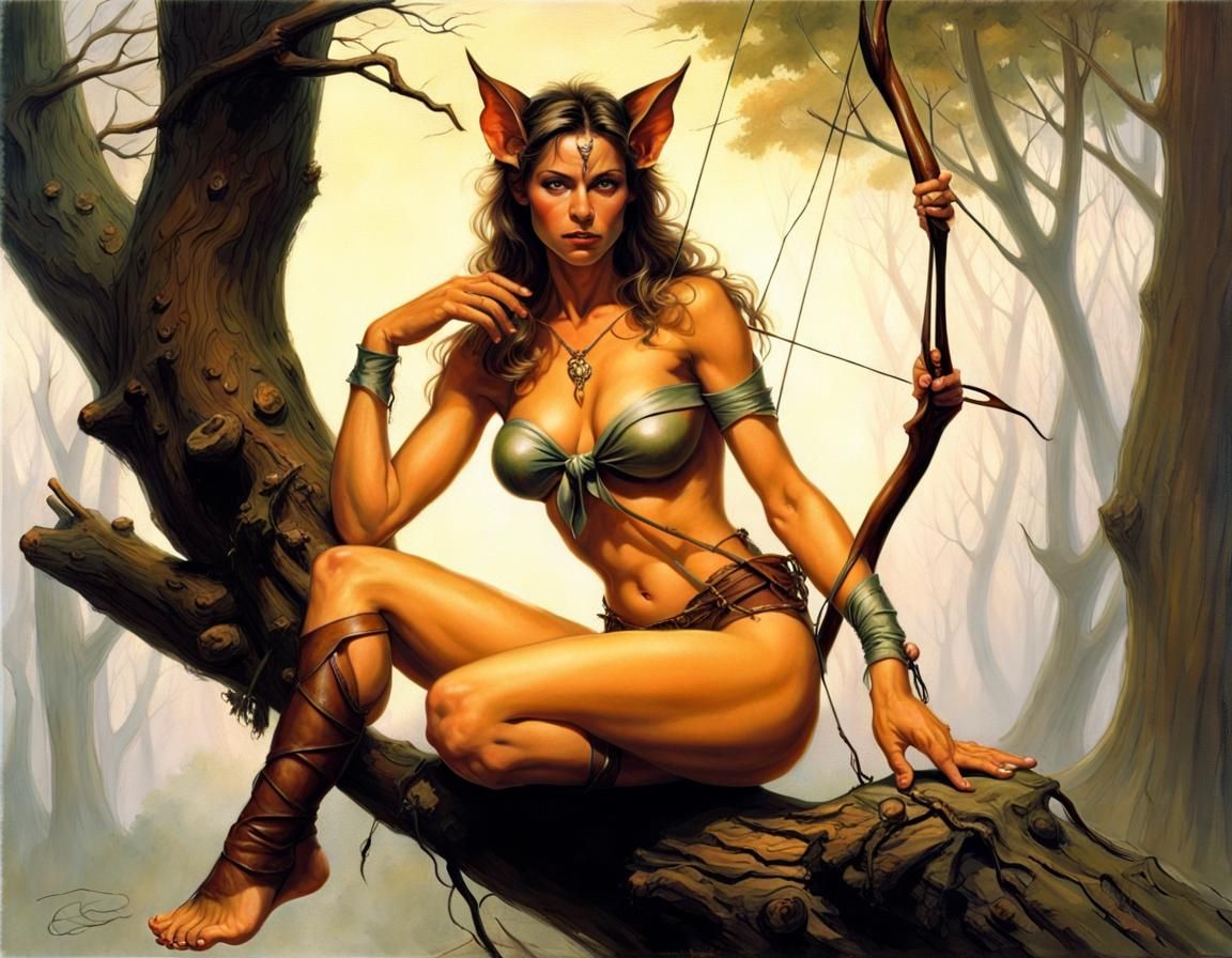 Wood Elf Archer in Forest, Fantasy Art