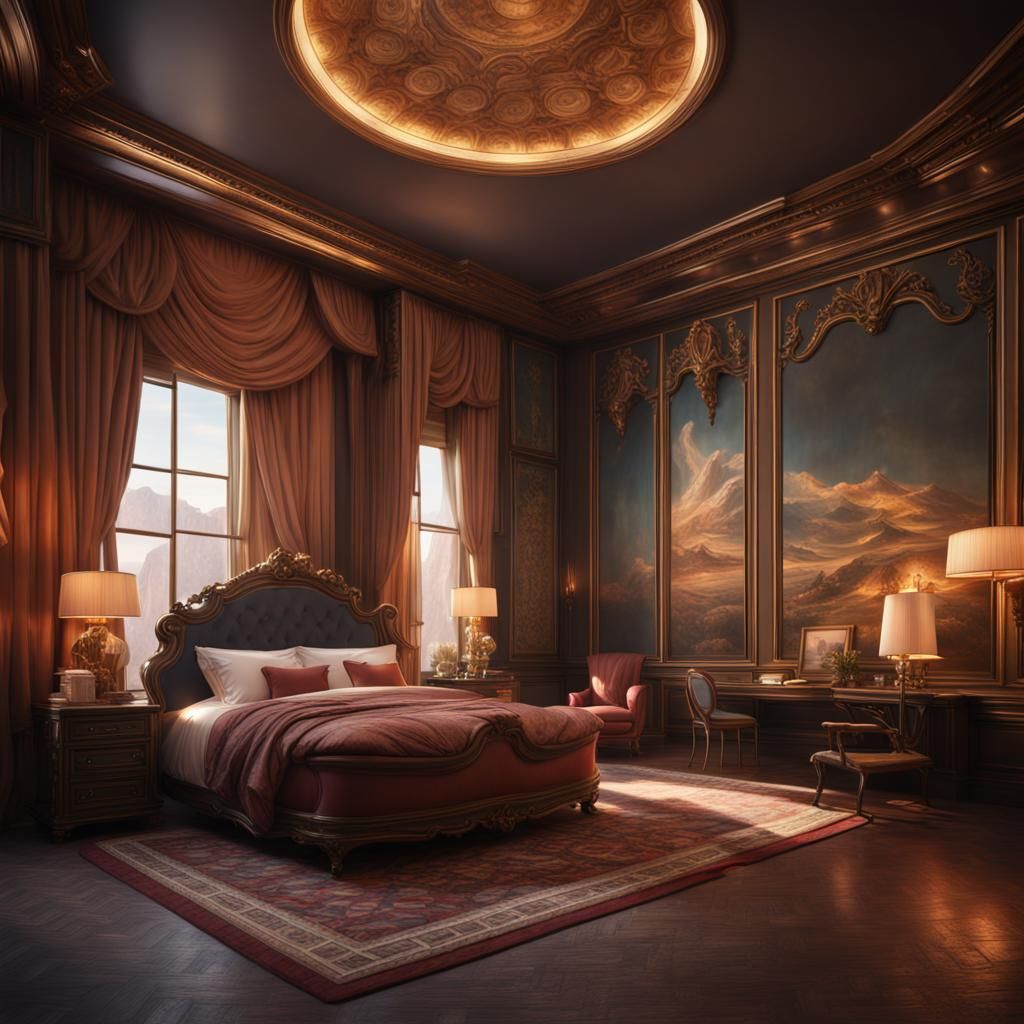 Opulent Five-Star Hotel Bedroom in Detailed Digital Art