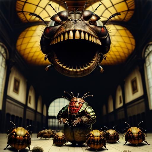 Enormous Cockroaches Inside Open Mouth: Photorealistic Vinta...