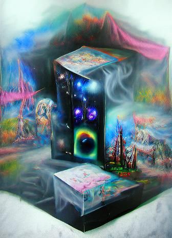 Holographic Cosmic Illustration in Retro Synthwave Style