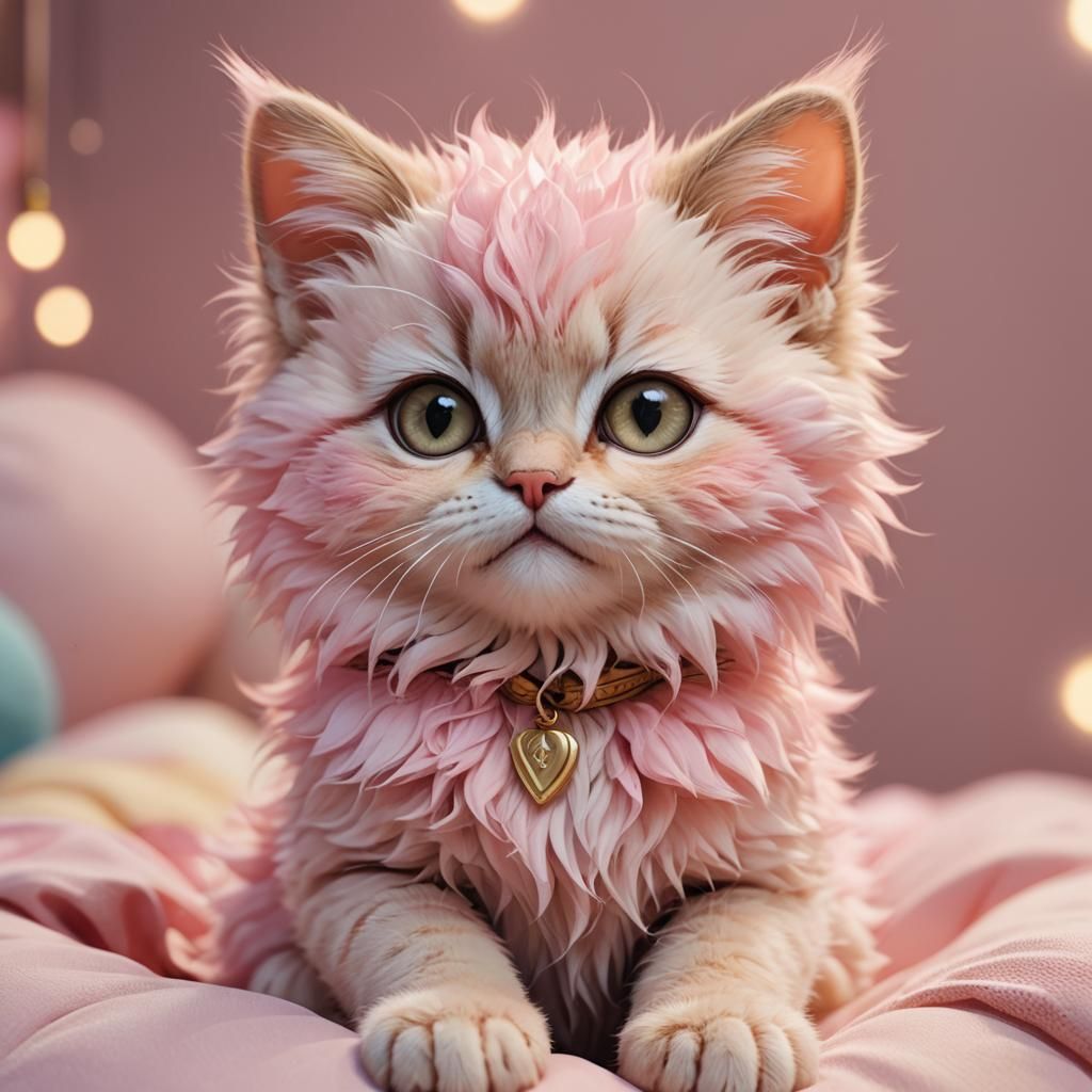 Anime Pink Baby Cat 3D Render