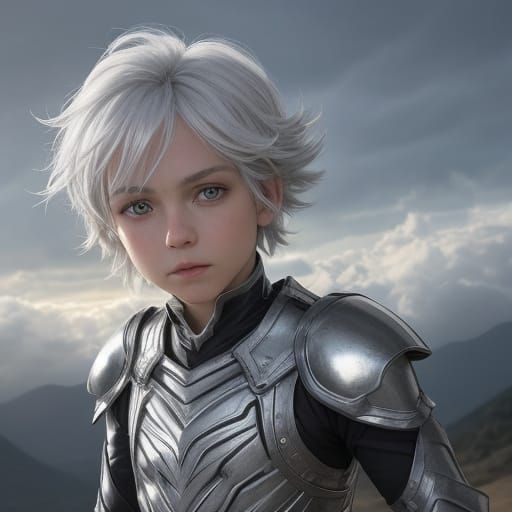 Radiant Boy in Superhero Armor in Divine Light