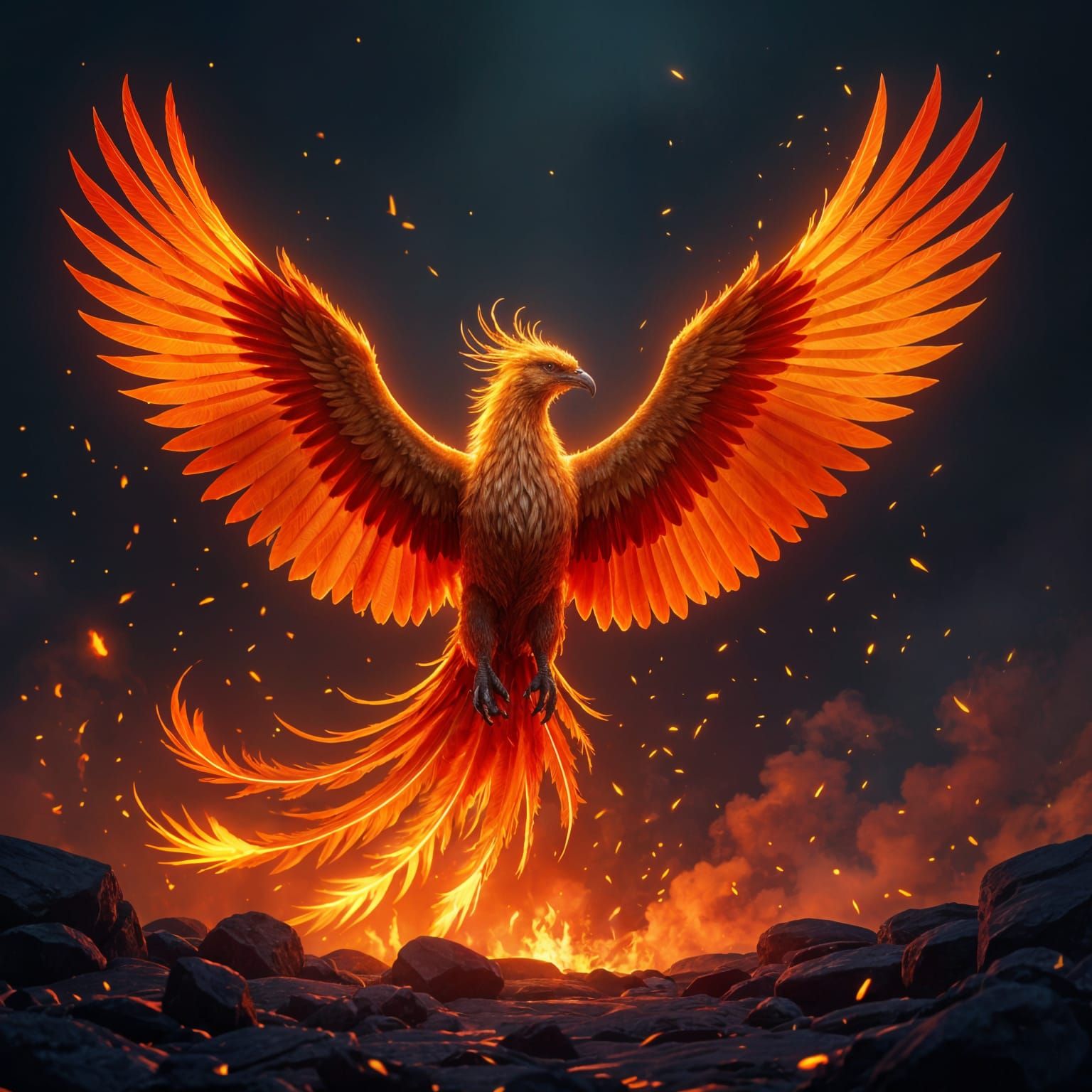 Majestic Phoenix Reborn in Fire and Molten Energy