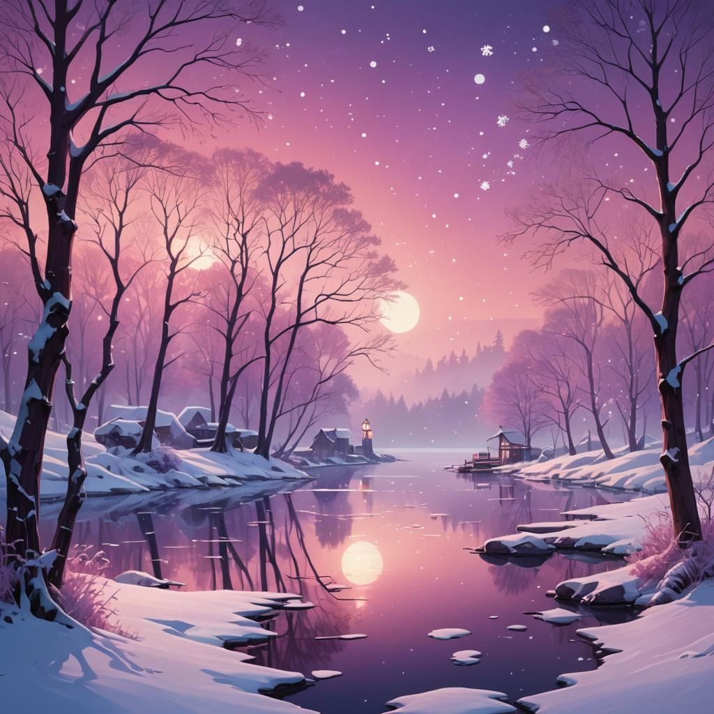 Dreamy Winter Wonderland Landscape in Pastel Colors