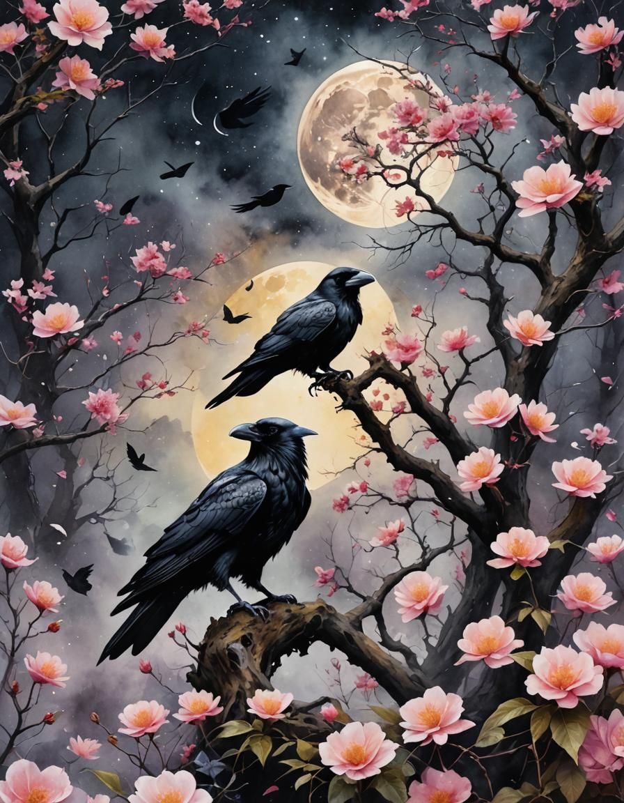 Giant Raven in Moonlight Fantasy Art