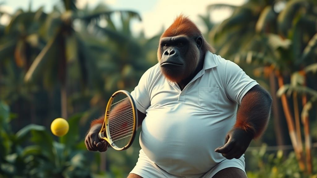 Gorilla Plays Tennis in Cinematic Jungle Style