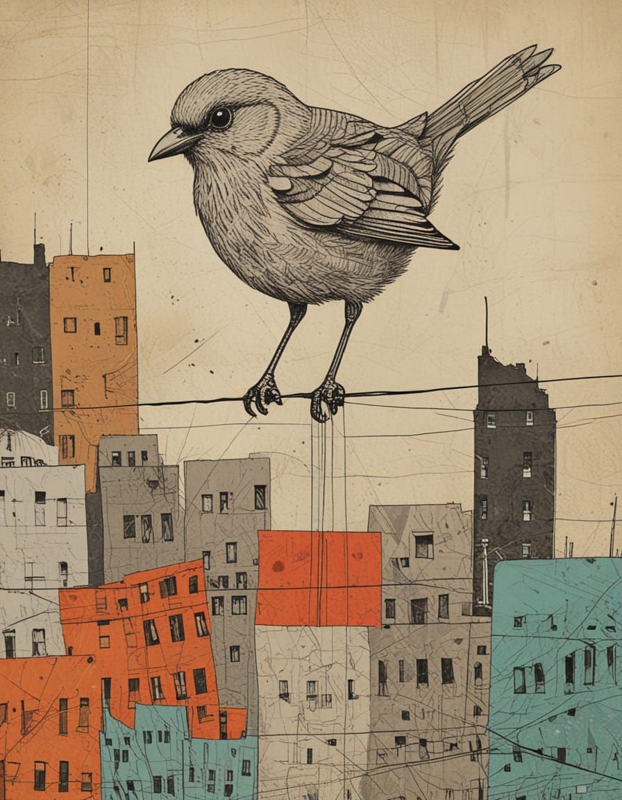Bird on a Wire: Urban Sketch Collage