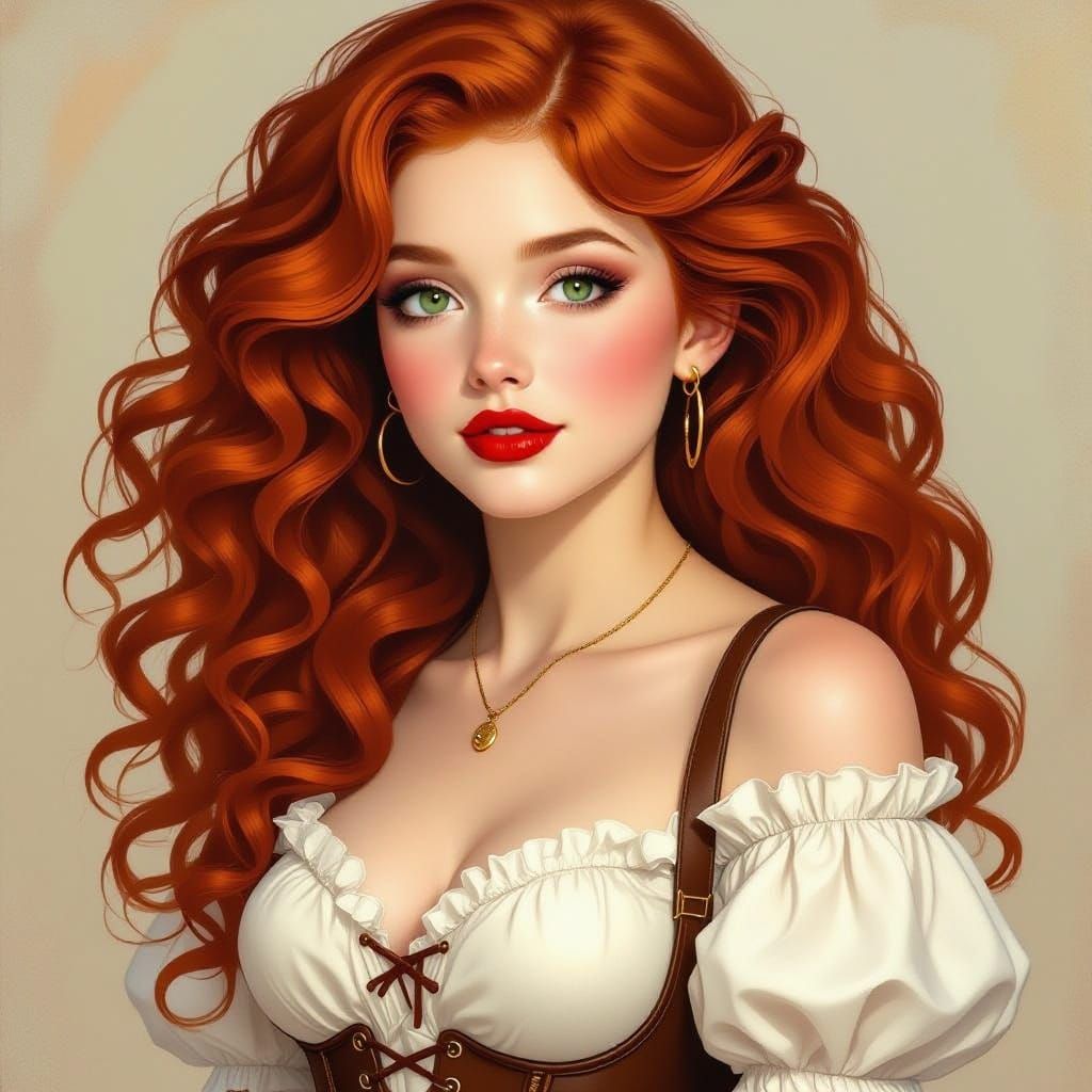 Romantic Portrait of Red-Haired Woman in Painterly Style