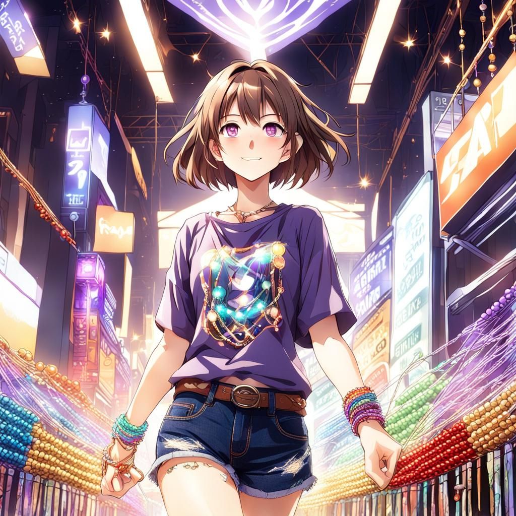 Happy Anime Girl with Beaded Bracelets