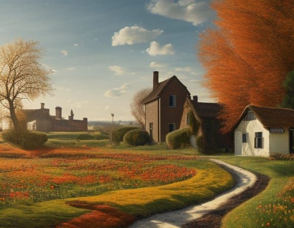 Four Seasons Landscape with Cottage, Hyperdetailed Render