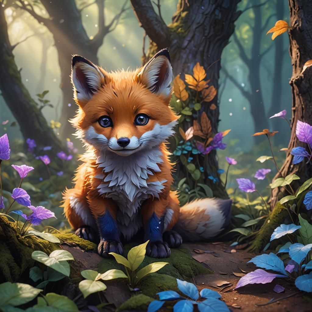 Cute Baby Fox in Magical Forest Concept Art
