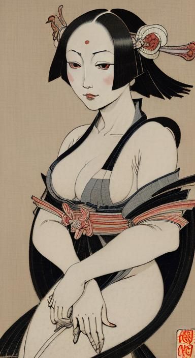 Kawanabe Kyosai - Hell Courtesan (1874) re imagined in 1500s...