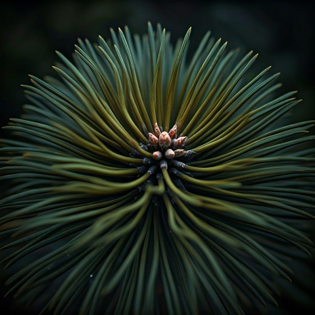 Vibrant Close-up of Realistic Pine Tree Leaves in Deep Fanta...