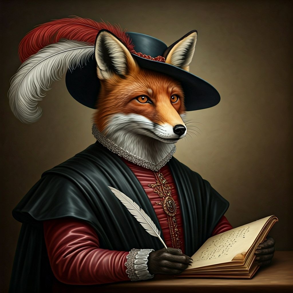 Fox Composing Sonnet in Renaissance Portrait