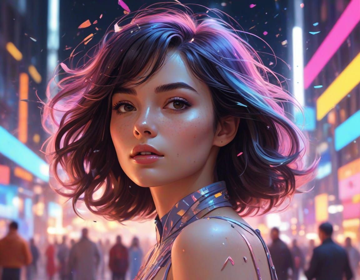 Euphoric Futuristic Celebration in Vibrant Pastel and Neon H...