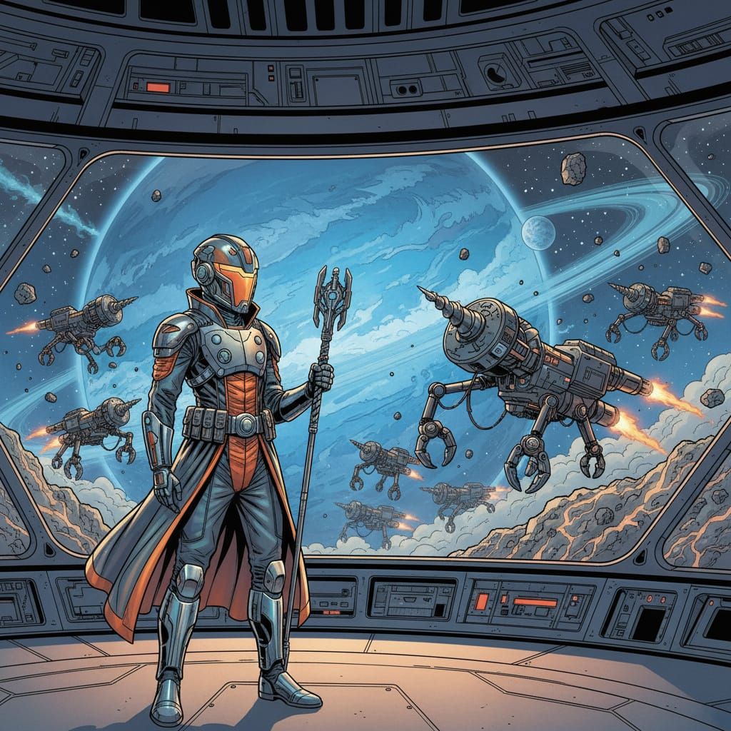 Retro-Futuristic Captain Oversees Mining Operation