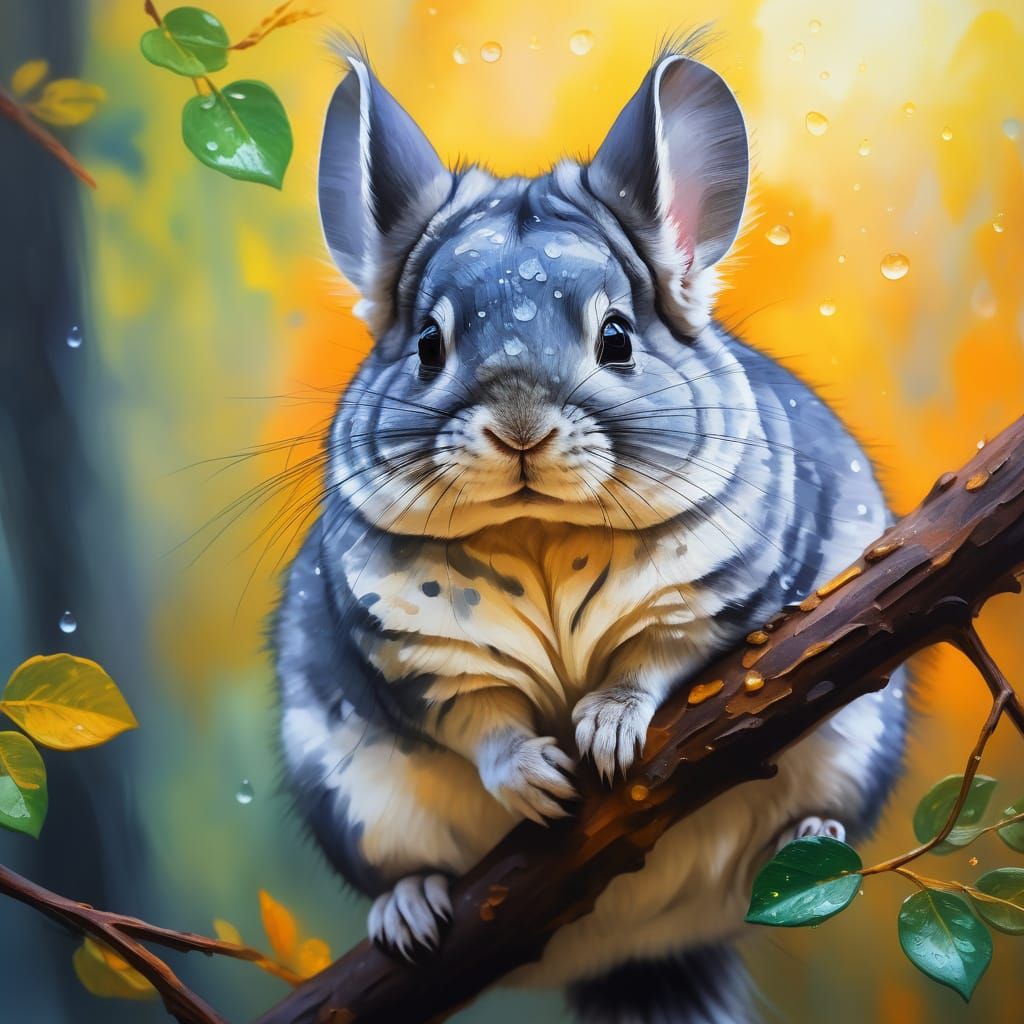 Vibrant Wildlife Portrait of a Chinchilla in a Misty Forest